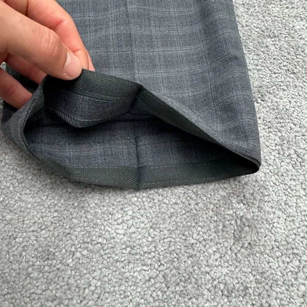 Sunwill Modern Dress Pants Mens 38L Gray Plaid Wool Blend Straight Trousers Work